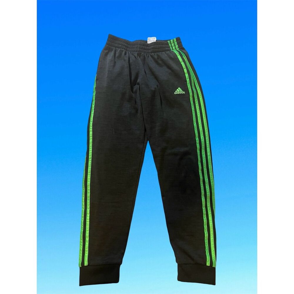Adidas Track Pants Black Neon Green Stripe Unisex Size M Elastic Waist Casual